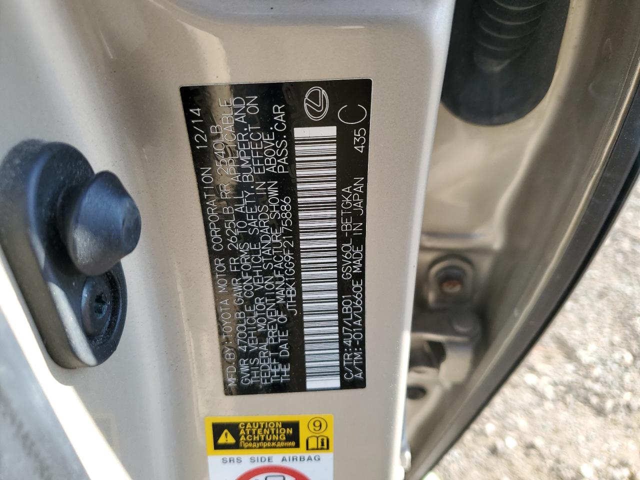 2015 Lexus Es 350 VIN: JTHBK1GG9F2175886 Lot: 54823315