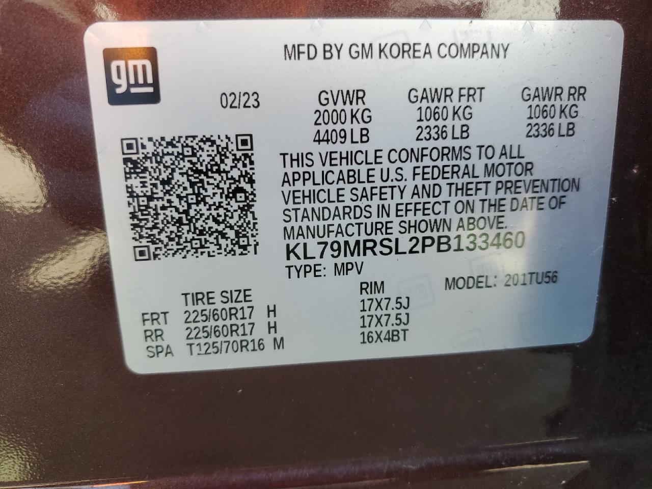 2023 Chevrolet Trailblazer Lt VIN: KL79MRSL2PB133460 Lot: 52682395