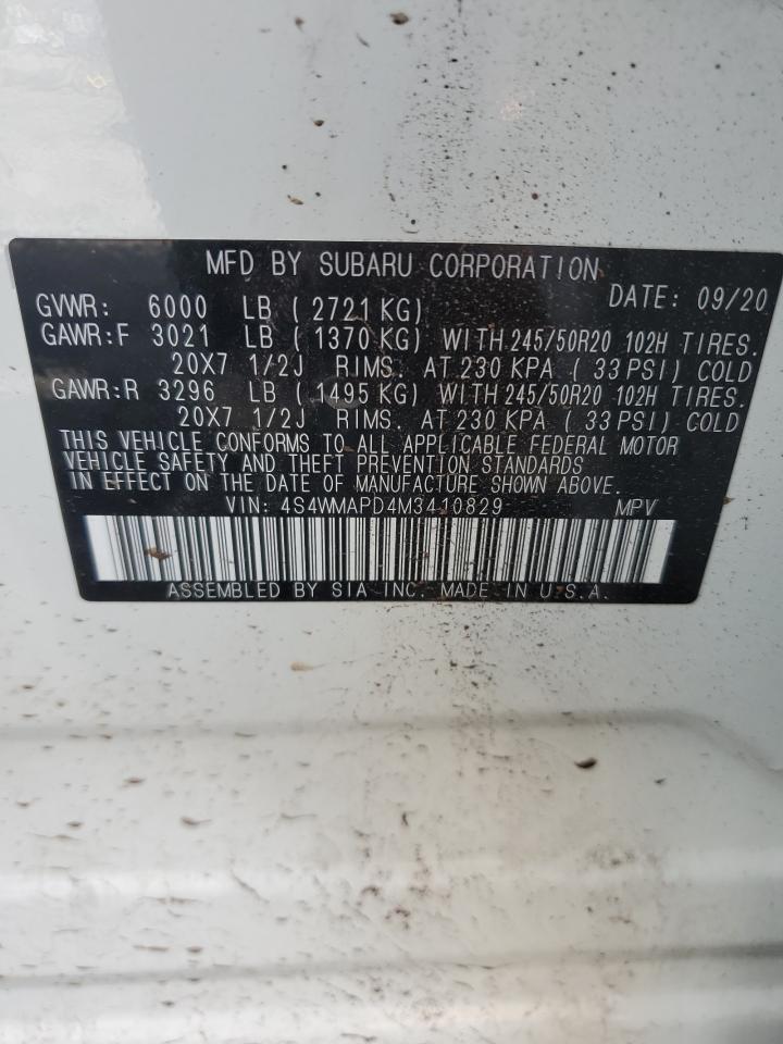 2021 Subaru Ascent Limited VIN: 4S4WMAPD4M3410829 Lot: 50929075