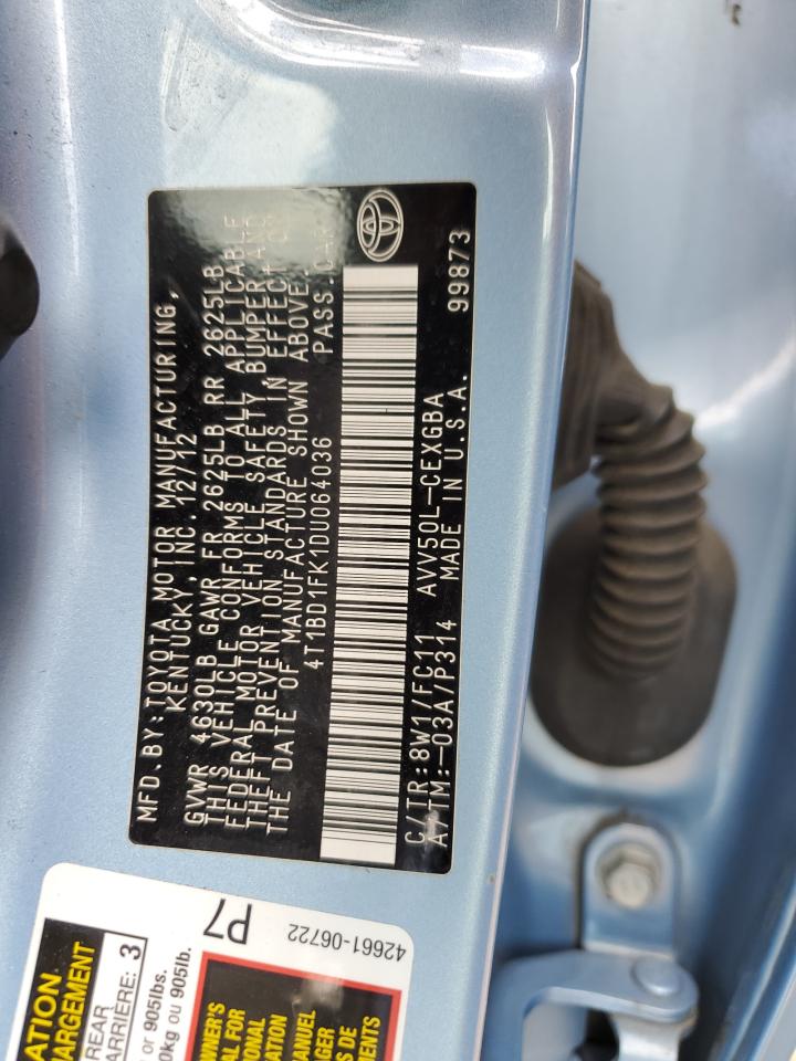 2013 Toyota Camry Hybrid VIN: 4T1BD1FK1DU064036 Lot: 54858075