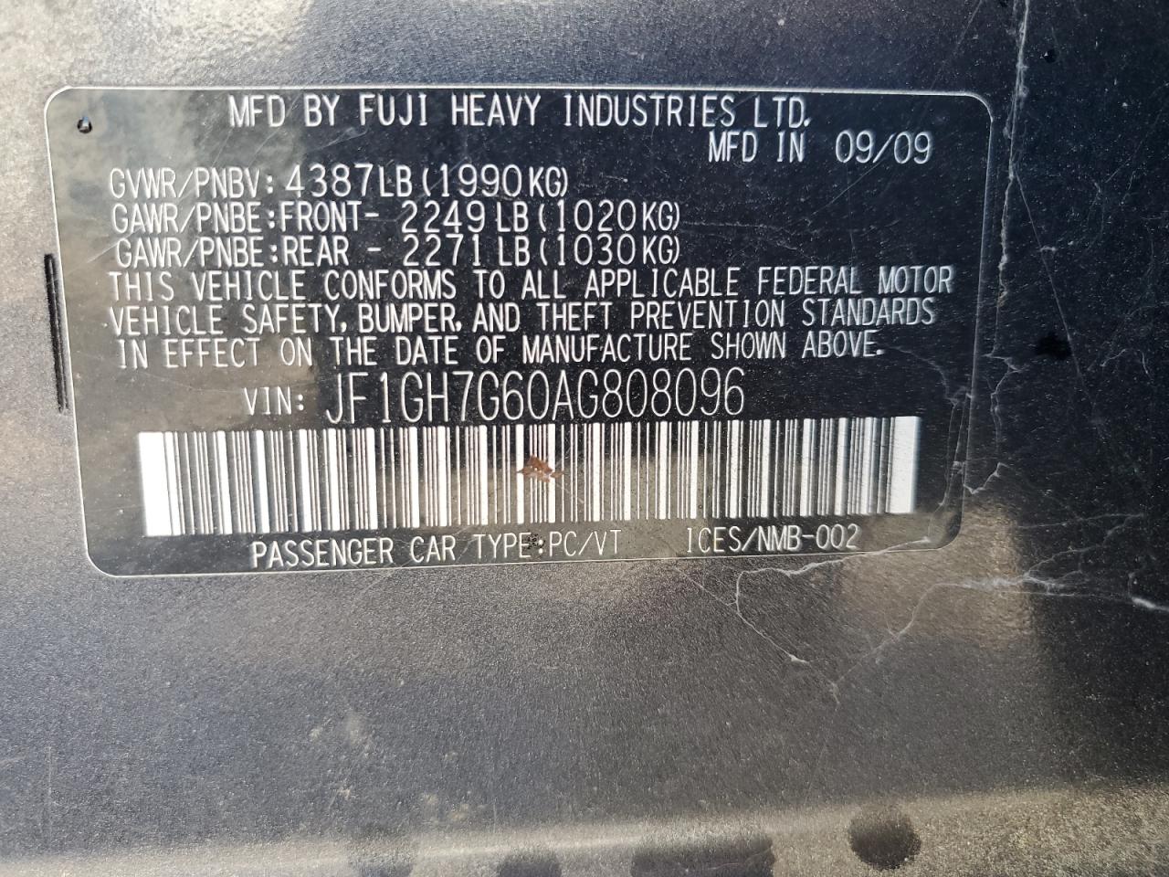 2010 Subaru Impreza Wrx Limited VIN: JF1GH7G60AG808096 Lot: 53112575