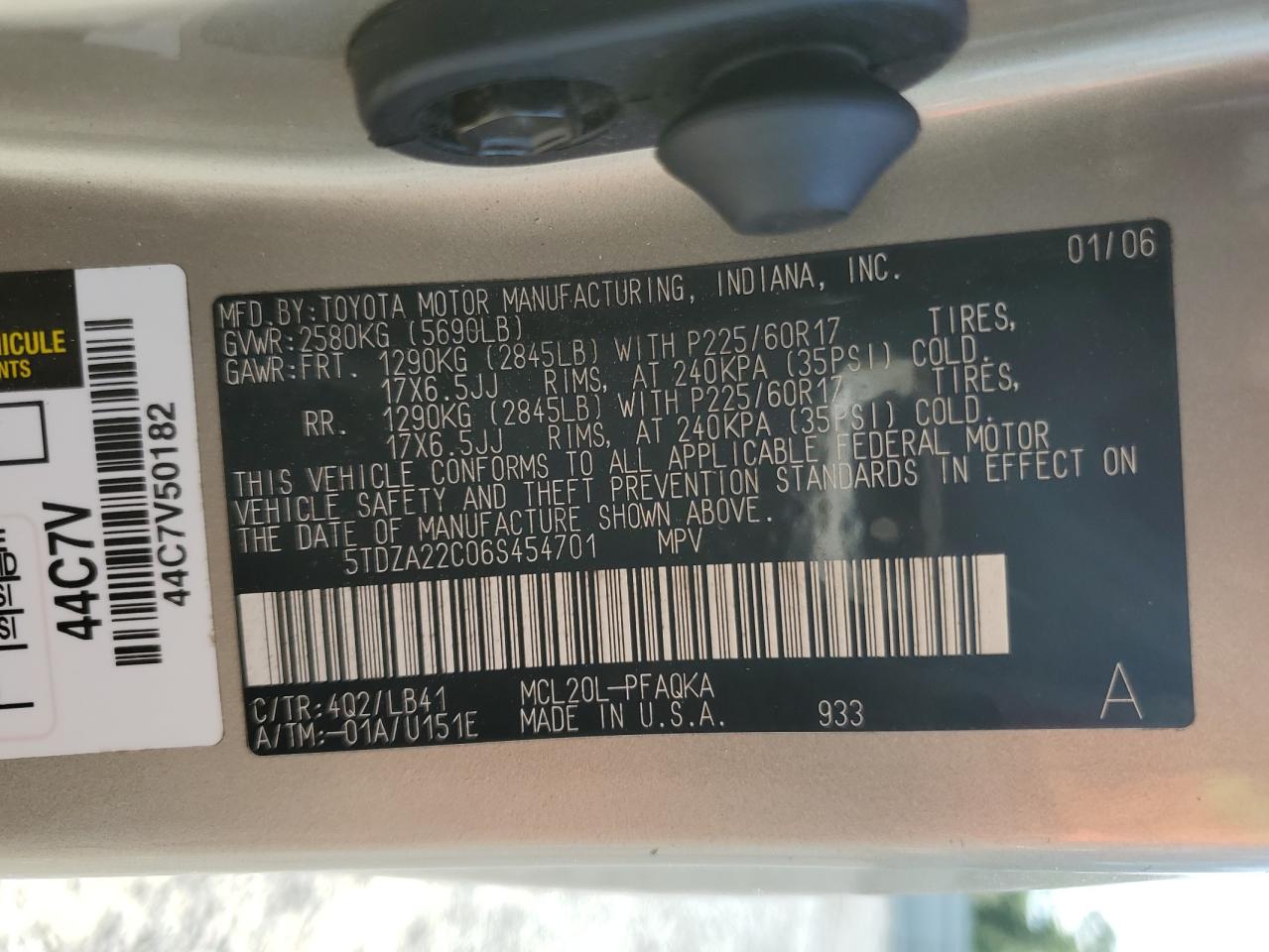 2006 Toyota Sienna Xle VIN: 5TDZA22C06S454701 Lot: 55231845