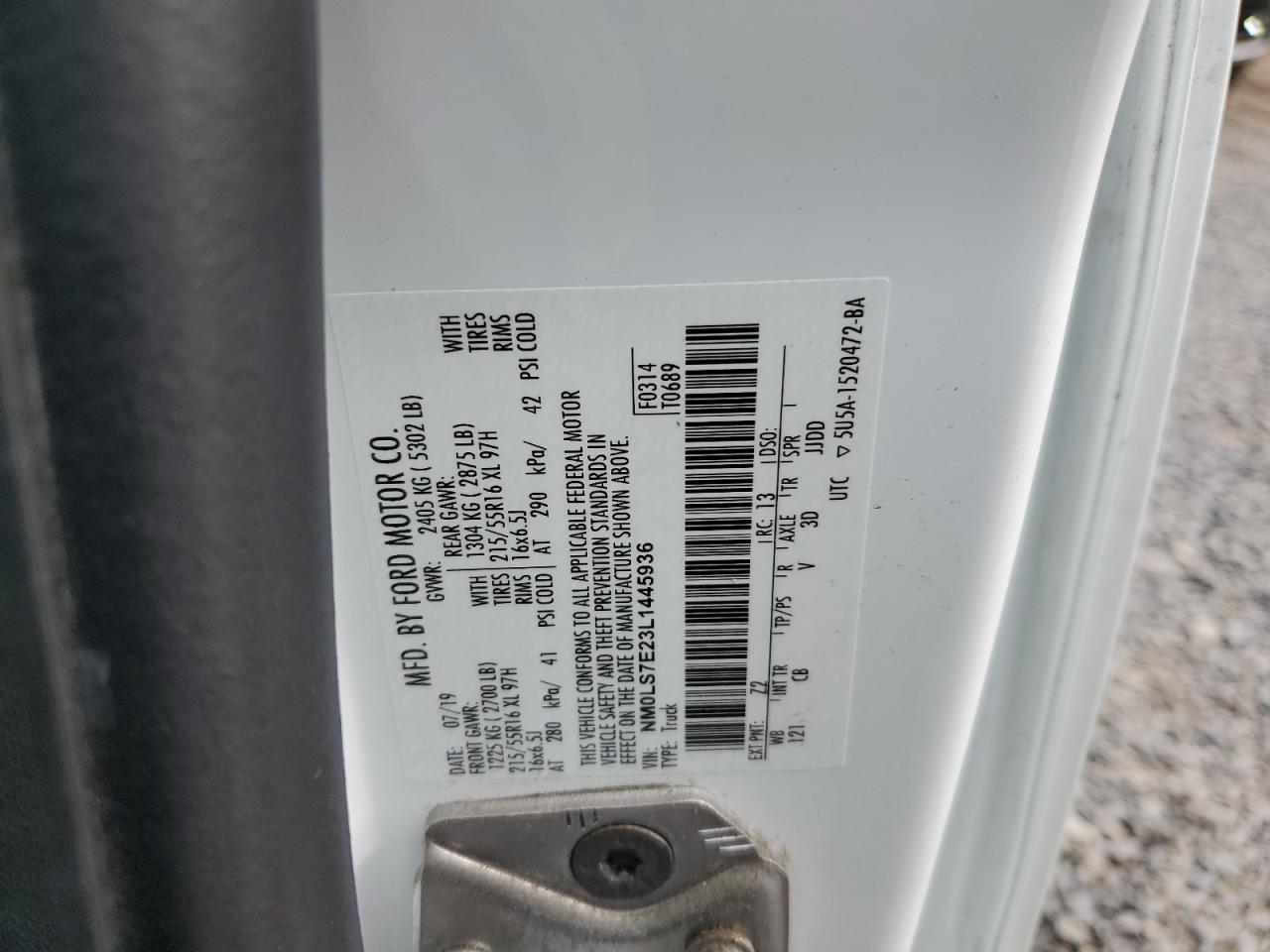 2020 Ford Transit Connect Xl VIN: NM0LS7E23L1445936 Lot: 53751845