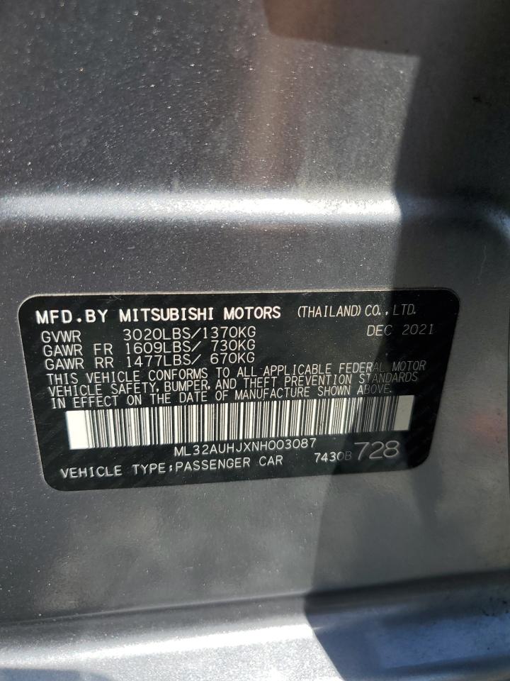 2022 Mitsubishi Mirage Es VIN: ML32AUHJXNH003087 Lot: 54517635