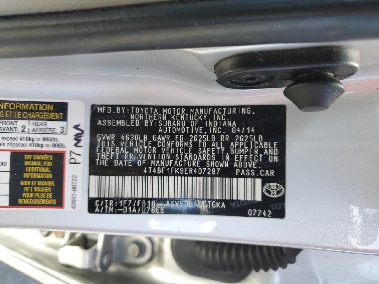 2014 Toyota Camry L VIN: 4T4BF1FK9ER407287 Lot: 54341405