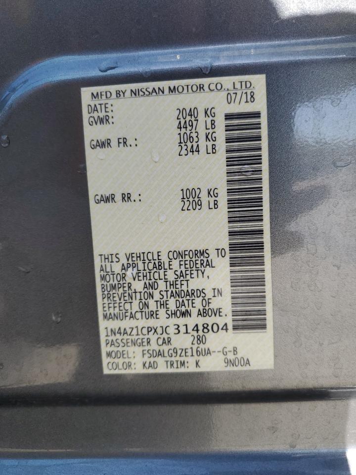 2018 Nissan Leaf S VIN: 1N4AZ1CPXJC314804 Lot: 54184945