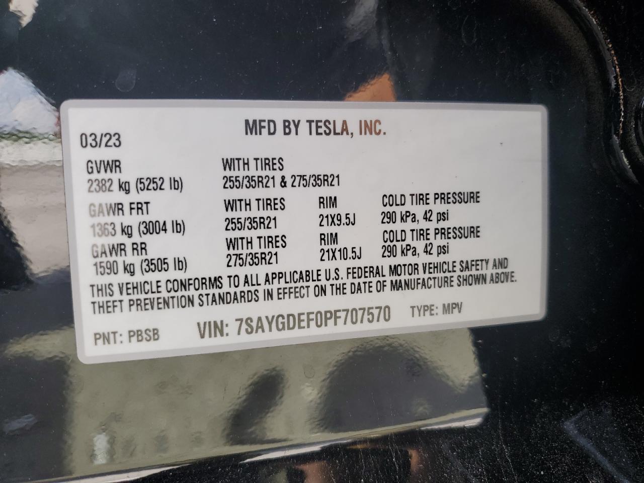 2023 Tesla Model Y VIN: 7SAYGDEF0PF707570 Lot: 55383425