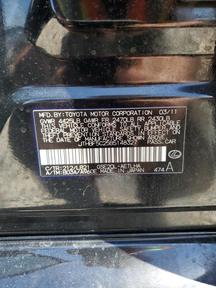 2011 Lexus Is 250 VIN: JTHBF5C25B5148327 Lot: 51737275