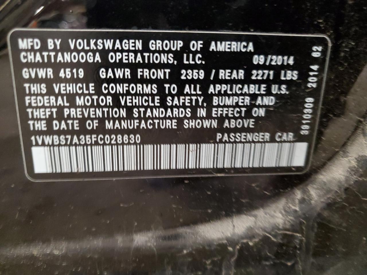 2015 Volkswagen Passat Se VIN: 1VWBS7A35FC028630 Lot: 52699485