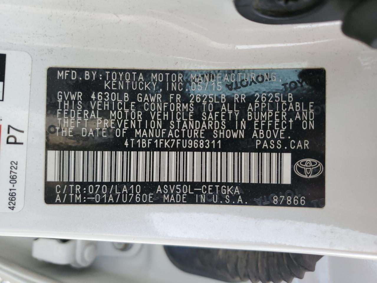 2015 Toyota Camry Le VIN: 4T1BF1FK7FU968311 Lot: 54578035