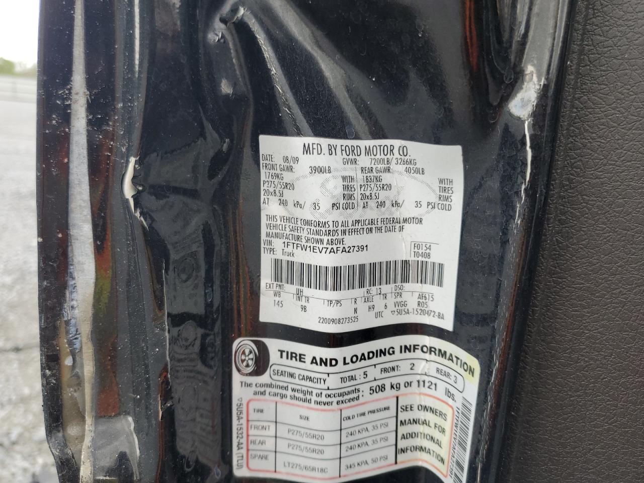 2010 Ford F150 Supercrew VIN: 1FTFW1EV7AFA27391 Lot: 51786875