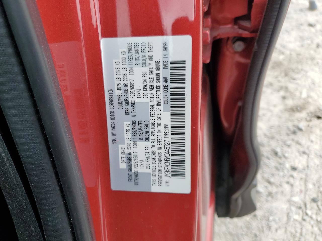 2021 Mazda Cx-5 Touring VIN: JM3KFACM6M0446727 Lot: 53952165