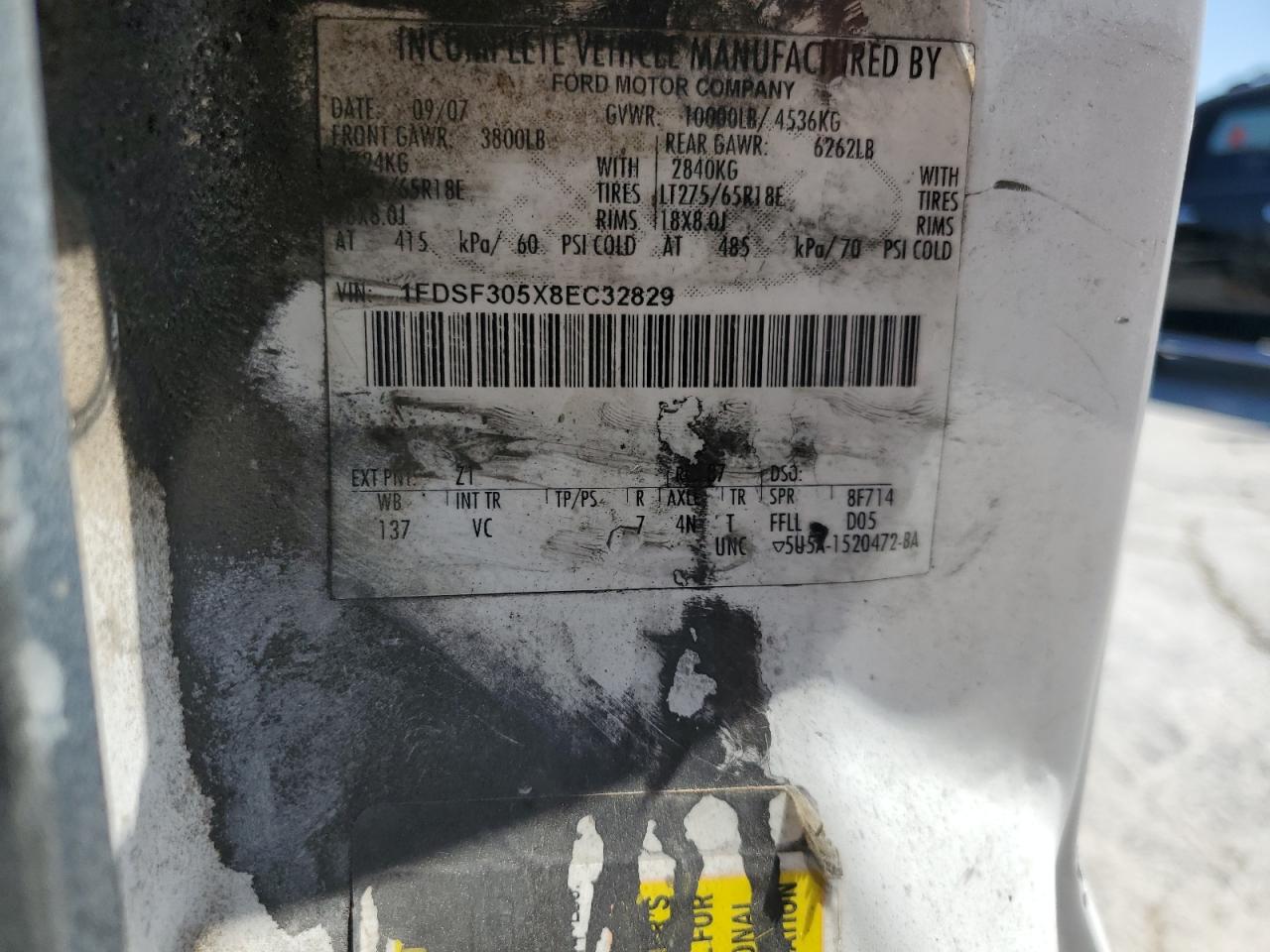 2008 Ford F350 Srw Super Duty VIN: 1FDSF305X8EC32829 Lot: 53316985