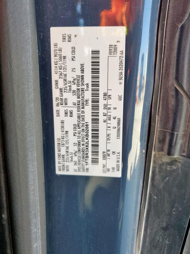 2020 Ford Transit T-250 VIN: 1FTBR3X82LKB02081 Lot: 52159235