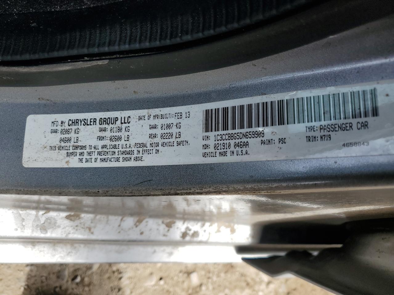 2013 Chrysler 200 Touring VIN: 1C3CCBBG5DN659909 Lot: 53526845