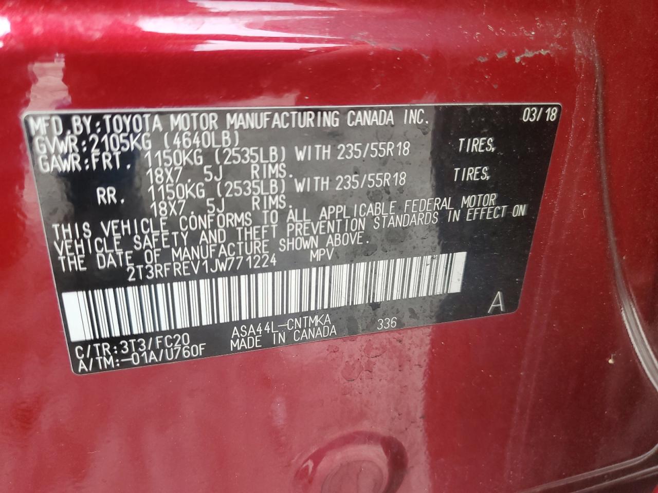 2t3rfrev1jw771224 2T3RFREV1JW771224 2018 Toyota Rav4 Adventure