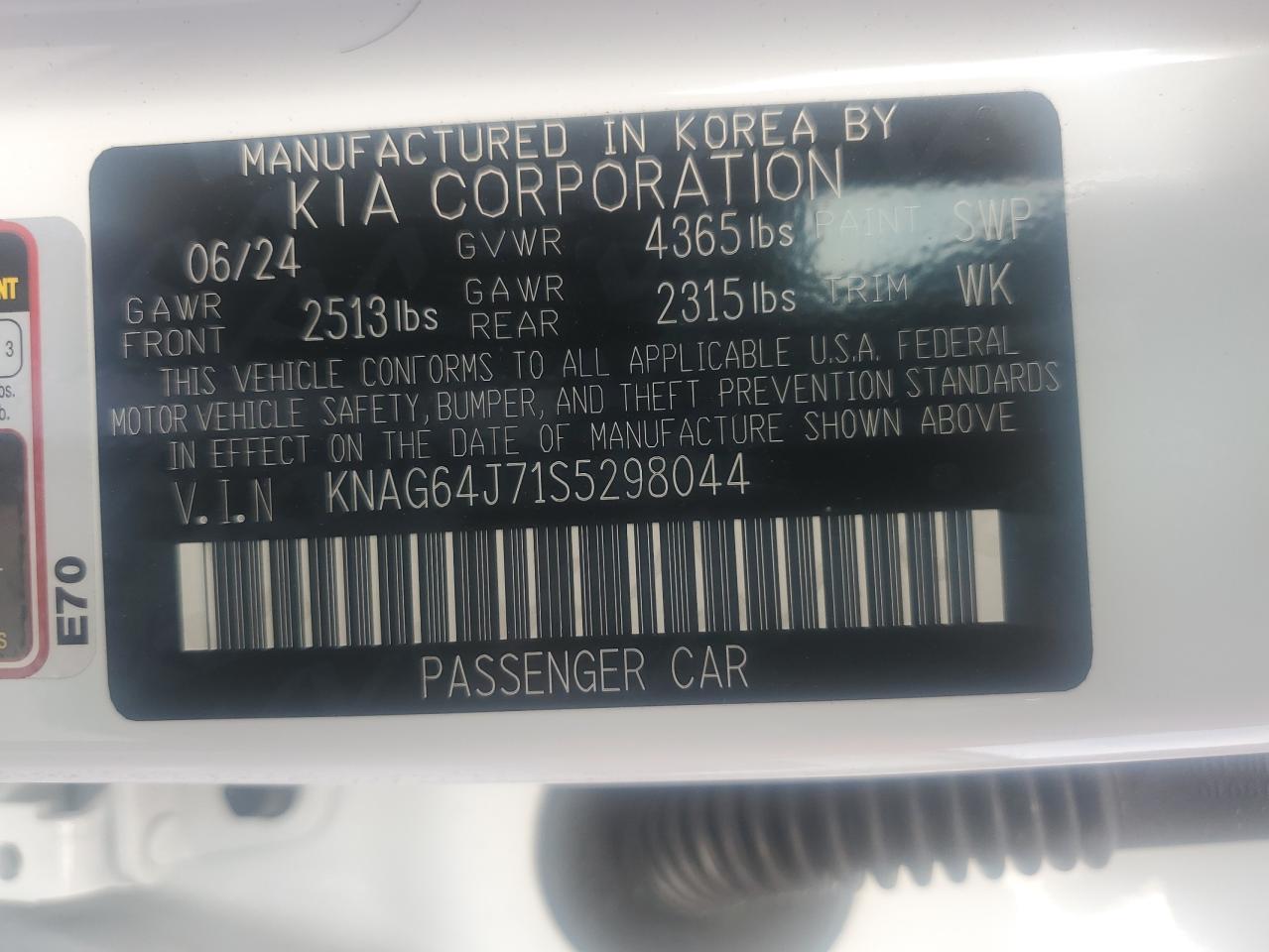 2025 Kia K5 Gt Line VIN: KNAG64J71S5298044 Lot: 54188115
