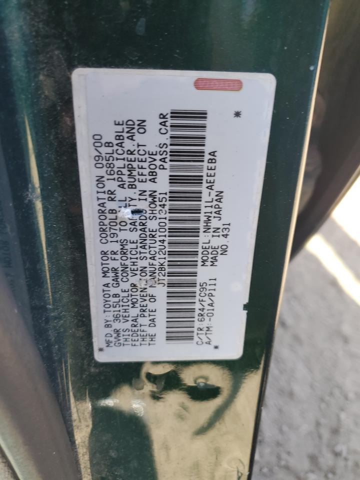 2001 Toyota Prius VIN: JT2BK12U410013451 Lot: 52863195