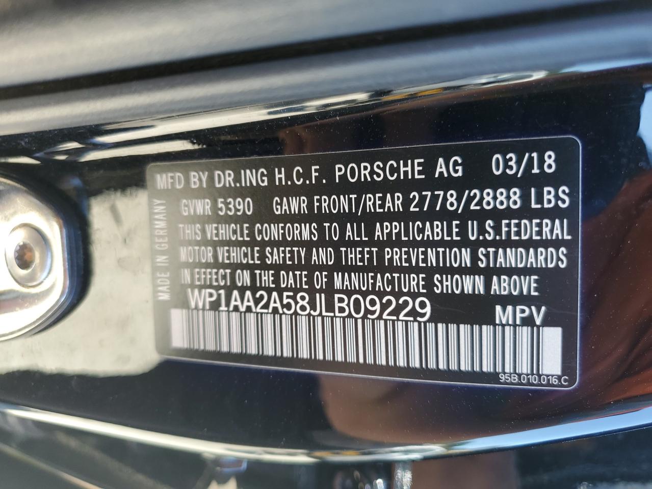 2018 Porsche Macan VIN: WP1AA2A58JLB09229 Lot: 54876065