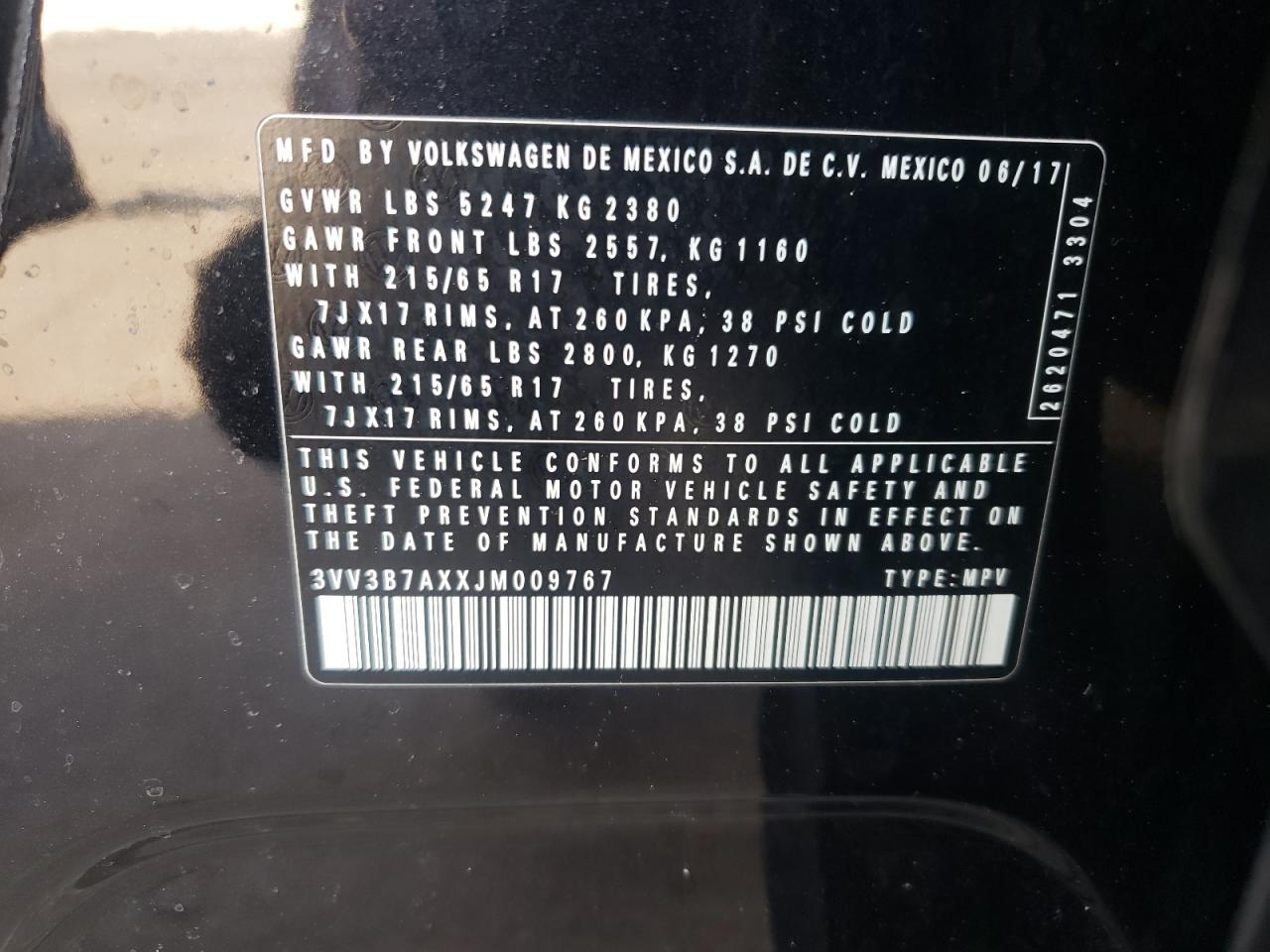 2018 Volkswagen Tiguan Se VIN: 3VV3B7AXXJM009767 Lot: 55068305