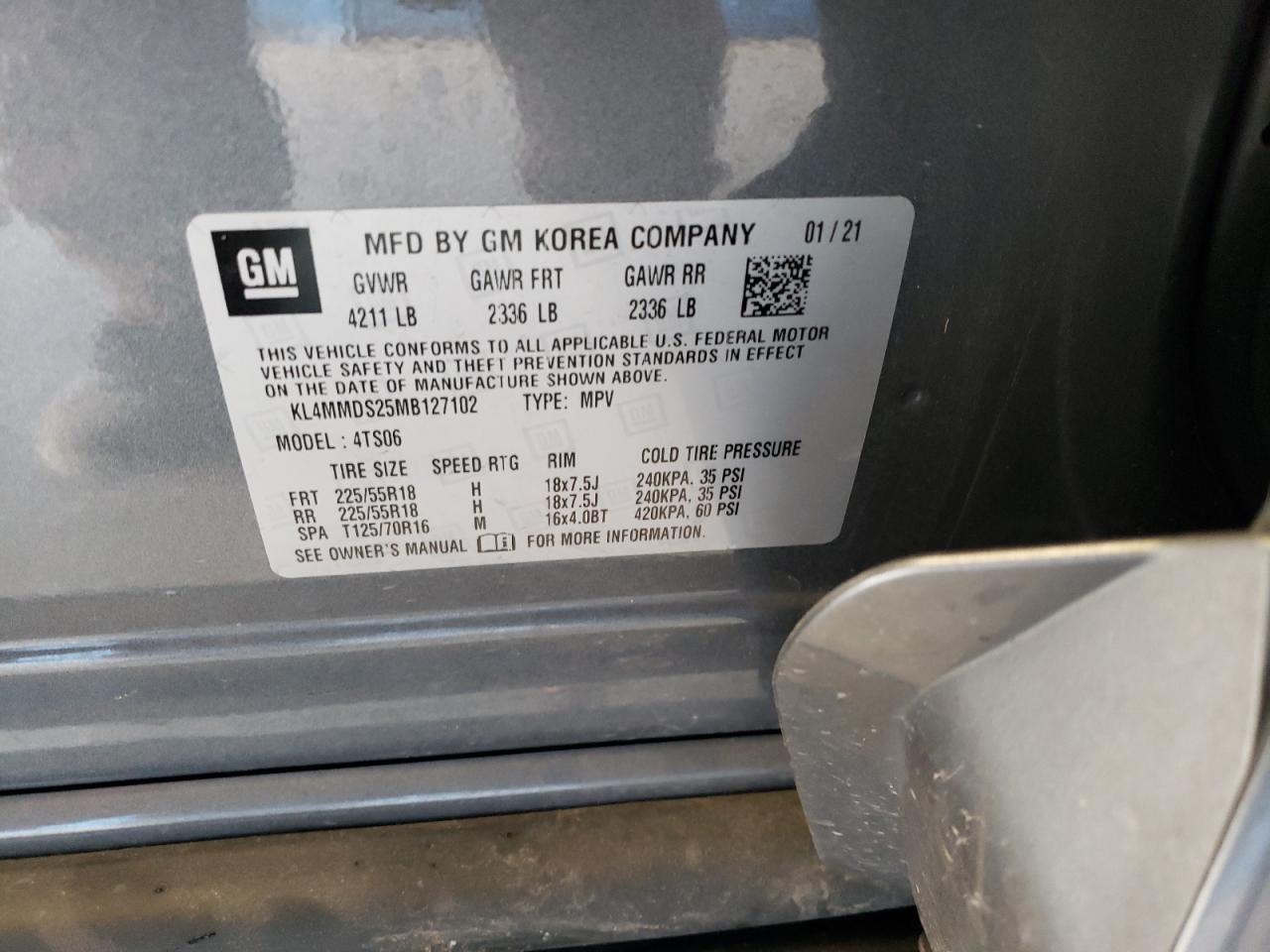 2021 Buick Encore Gx Select VIN: KL4MMDS25MB127102 Lot: 50050085