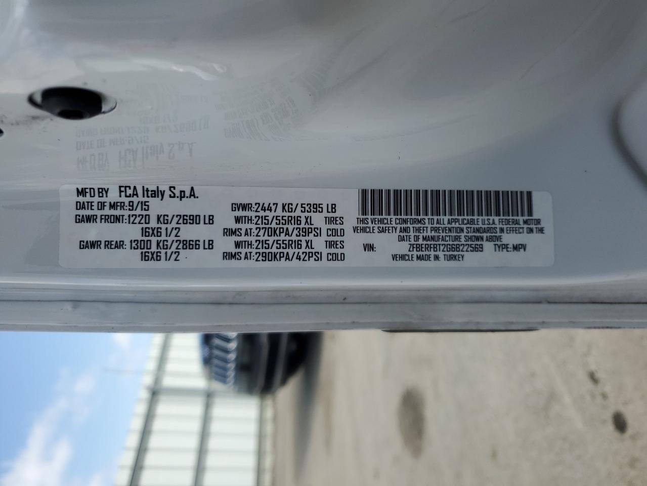 2016 Ram Promaster City Slt VIN: ZFBERFBT2G6B22569 Lot: 51117115