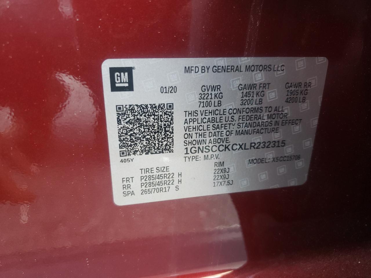 2020 Chevrolet Tahoe C1500 Premier VIN: 1GNSCCKCXLR232315 Lot: 54778545