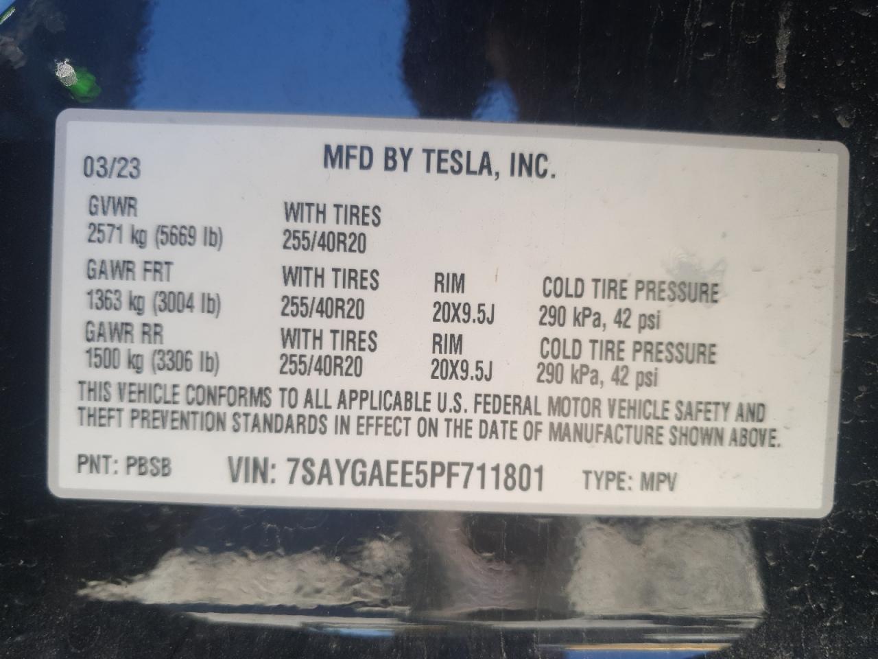 2023 Tesla Model Y VIN: 7SAYGAEE5PF711801 Lot: 55168875