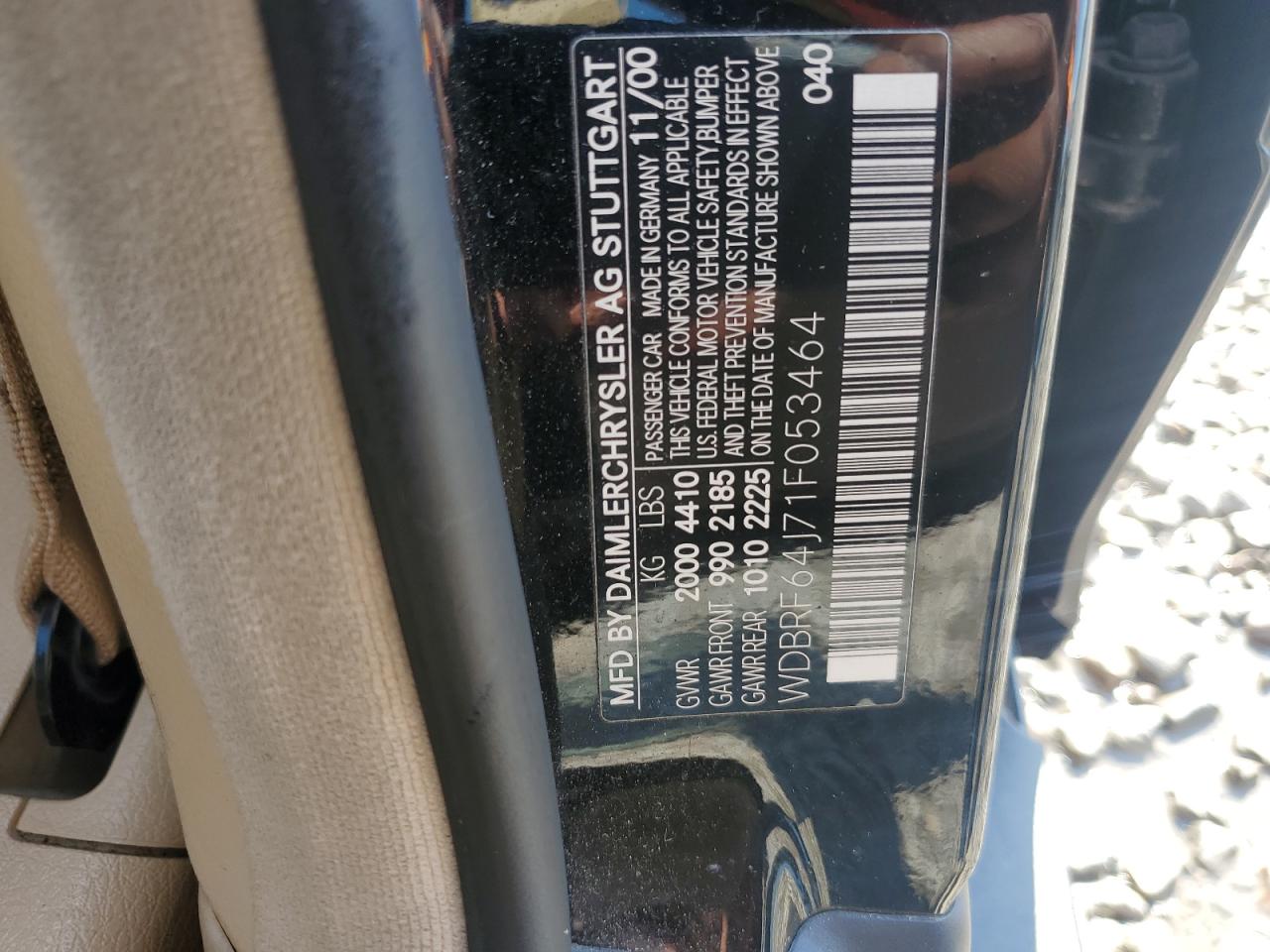 2001 Mercedes-Benz C 320 VIN: WDBRF64J71F053464 Lot: 54834485