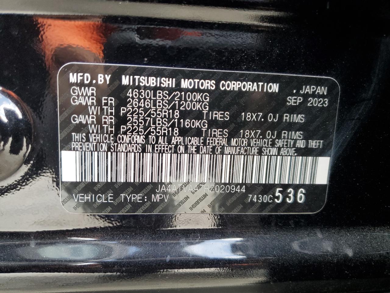 2024 Mitsubishi Eclipse Cross Le VIN: JA4ATVAA7RZ020944 Lot: 55051015