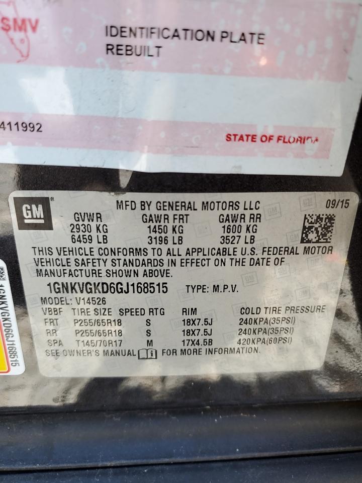 2016 Chevrolet Traverse Lt VIN: 1GNKVGKD6GJ168515 Lot: 53400215