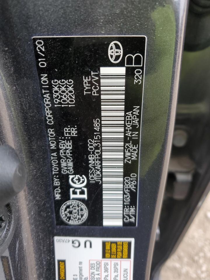 2020 Toyota Prius Prime Le VIN: JTDKARFP0L3151485 Lot: 54604735