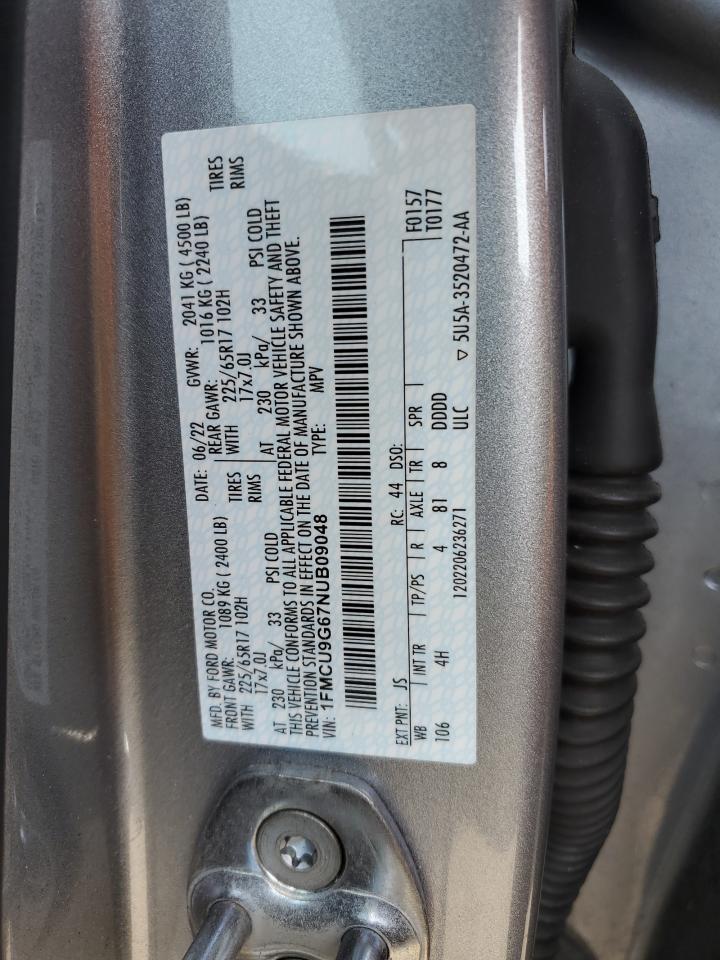 2022 Ford Escape Se VIN: 1FMCU9G67NUB09048 Lot: 52698395