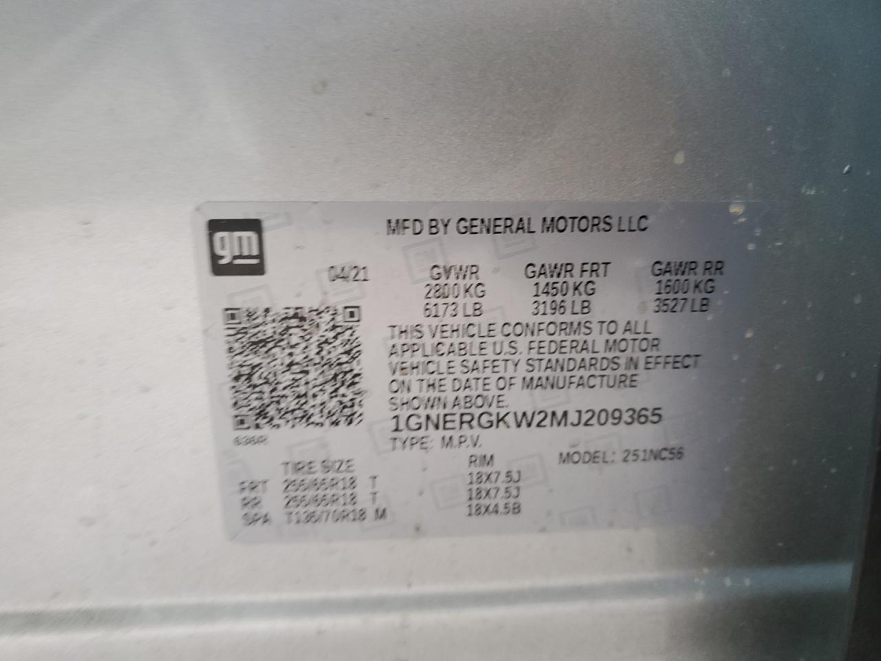 2021 Chevrolet Traverse Lt VIN: 1GNERGKW2MJ209365 Lot: 53027365