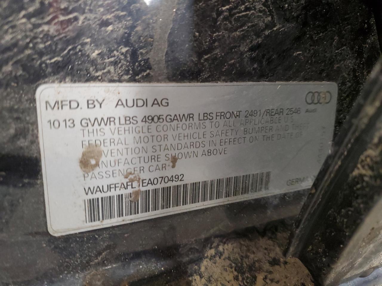 2014 Audi A4 Premium Plus VIN: WAUFFAFL1EA070492 Lot: 52802335