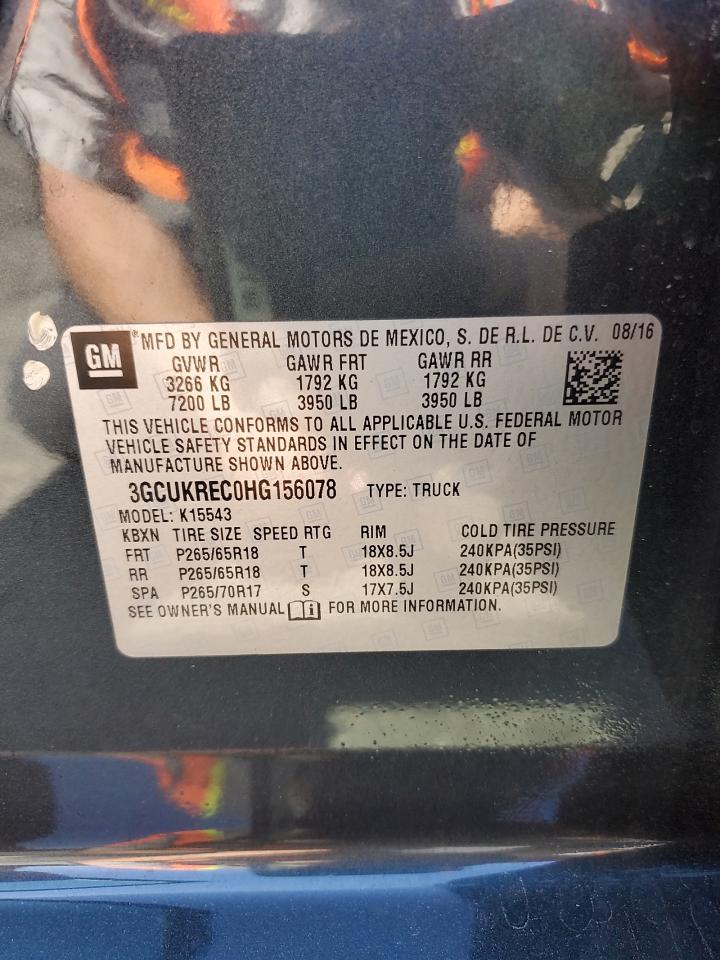 2017 Chevrolet Silverado K1500 Lt VIN: 3GCUKREC0HG156078 Lot: 54771095