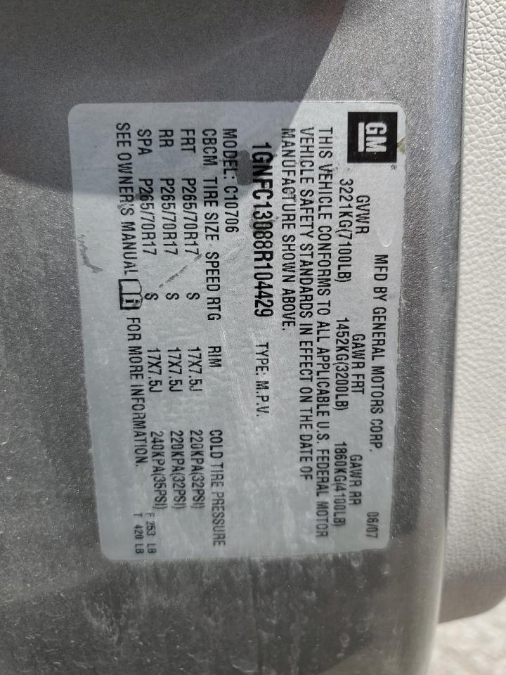 2008 Chevrolet Tahoe C1500 VIN: 1GNFC13088R104429 Lot: 55342295