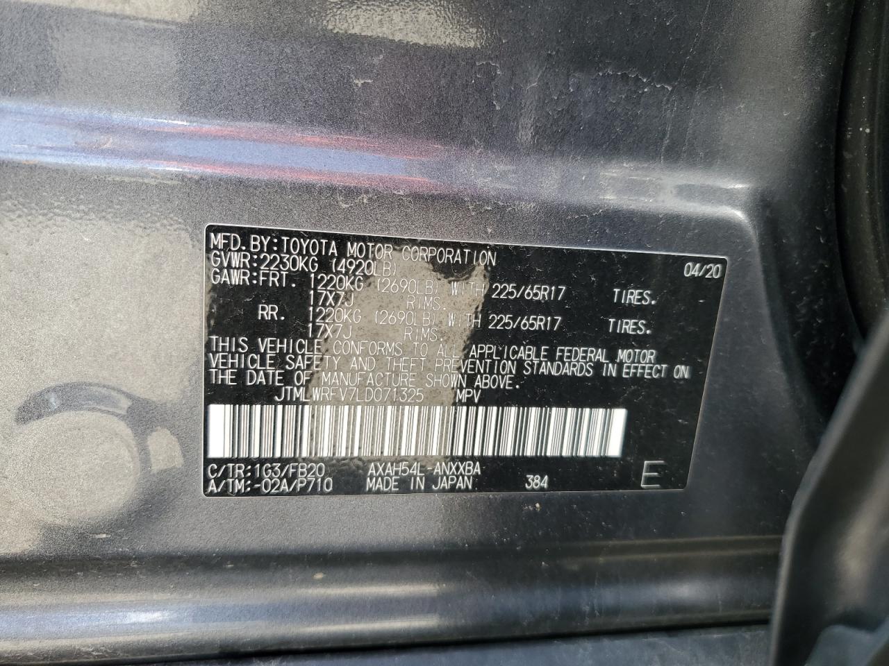 2020 Toyota Rav4 Le VIN: JTMLWRFV7LD071325 Lot: 55091325