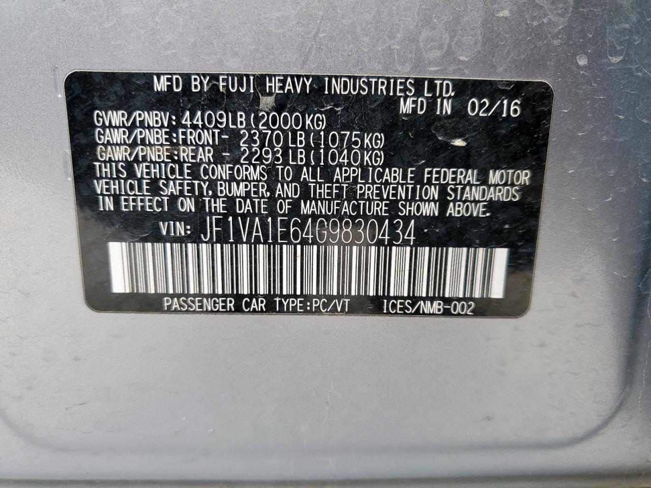 2016 Subaru Wrx Premium VIN: JF1VA1E64G9830434 Lot: 51526255
