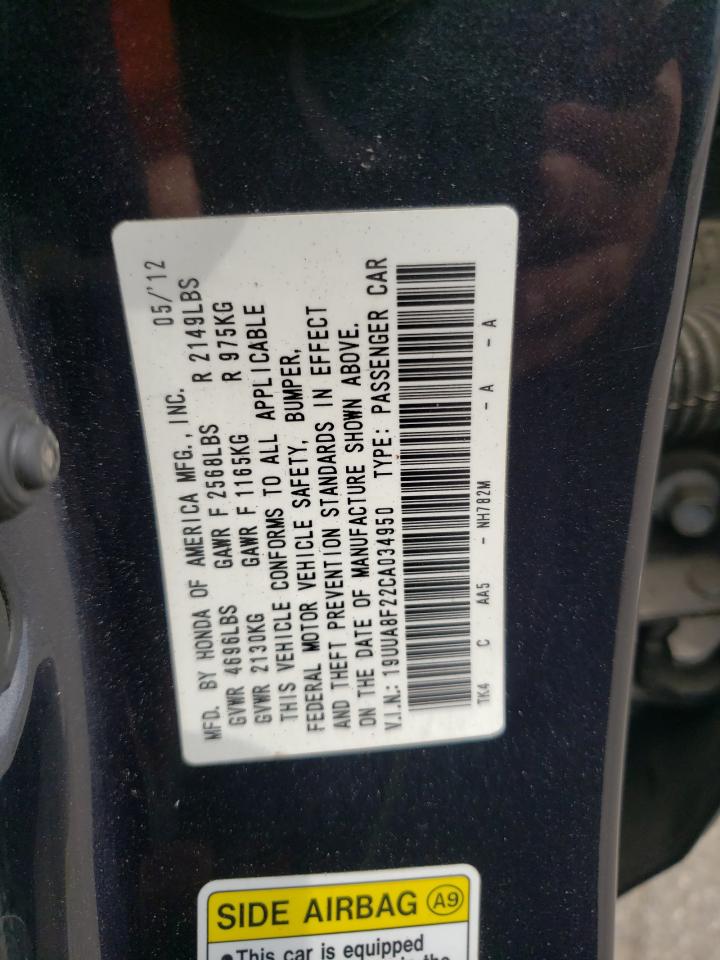 2012 Acura Tl VIN: 19UUA8F22CA034950 Lot: 51914605