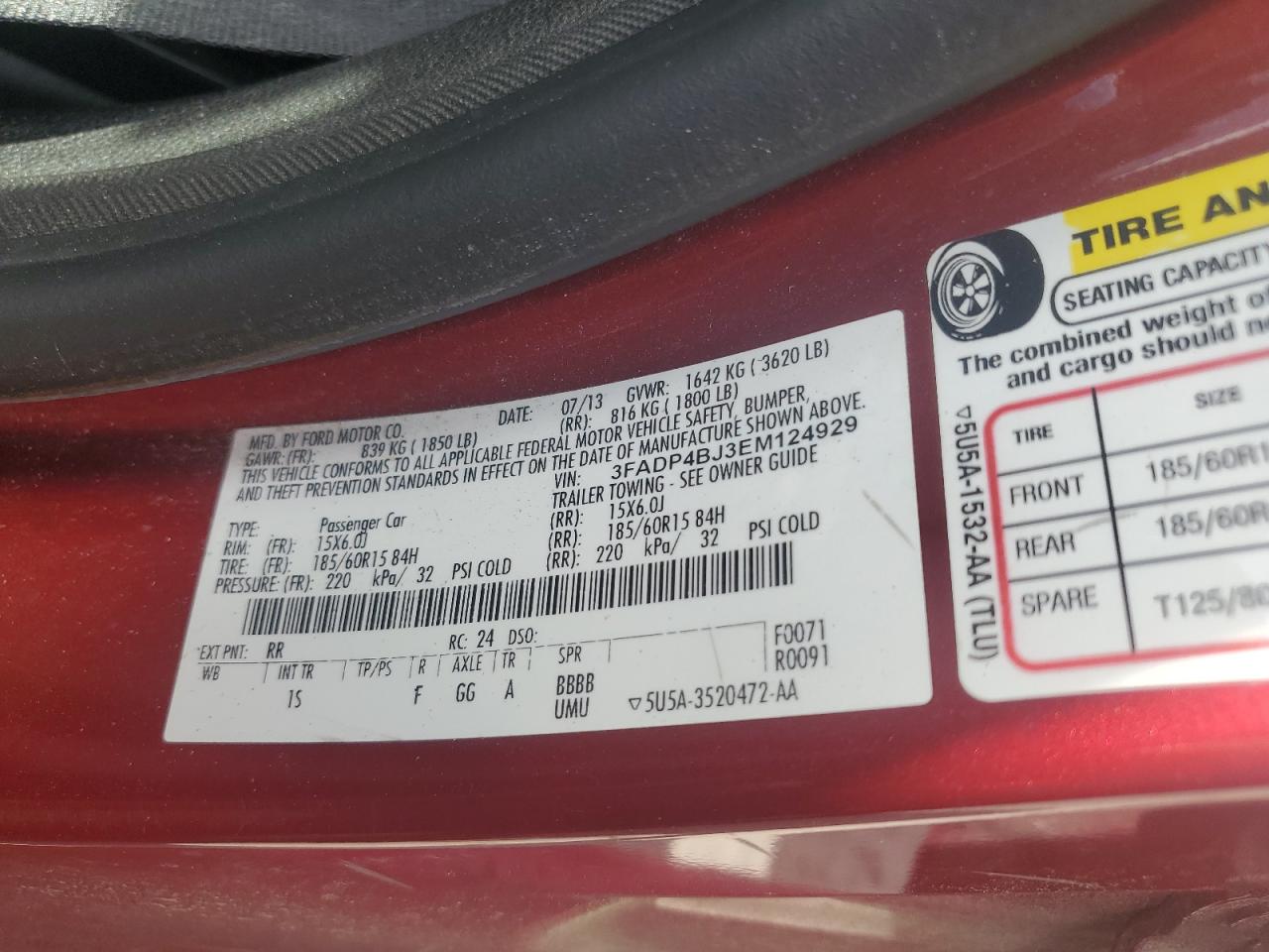 2014 Ford Fiesta Se VIN: 3FADP4BJ3EM124929 Lot: 53734655