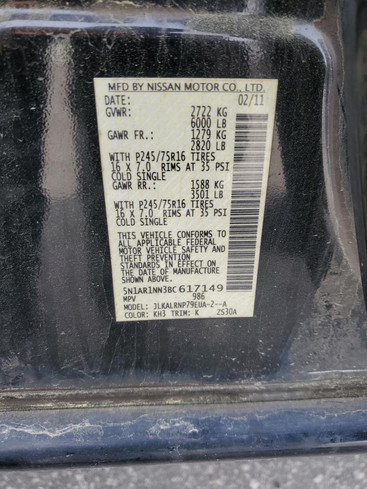 2011 Nissan Pathfinder S VIN: 5N1AR1NN3BC617149 Lot: 53233705