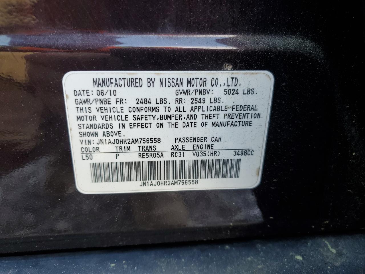 2010 Infiniti Ex35 Base VIN: JN1AJ0HR2AM756558 Lot: 53461475