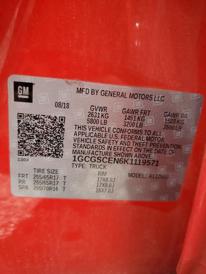 1gcgscen6k1119571 1GCGSCEN6K1119571 2019 Chevrolet Colorado Lt