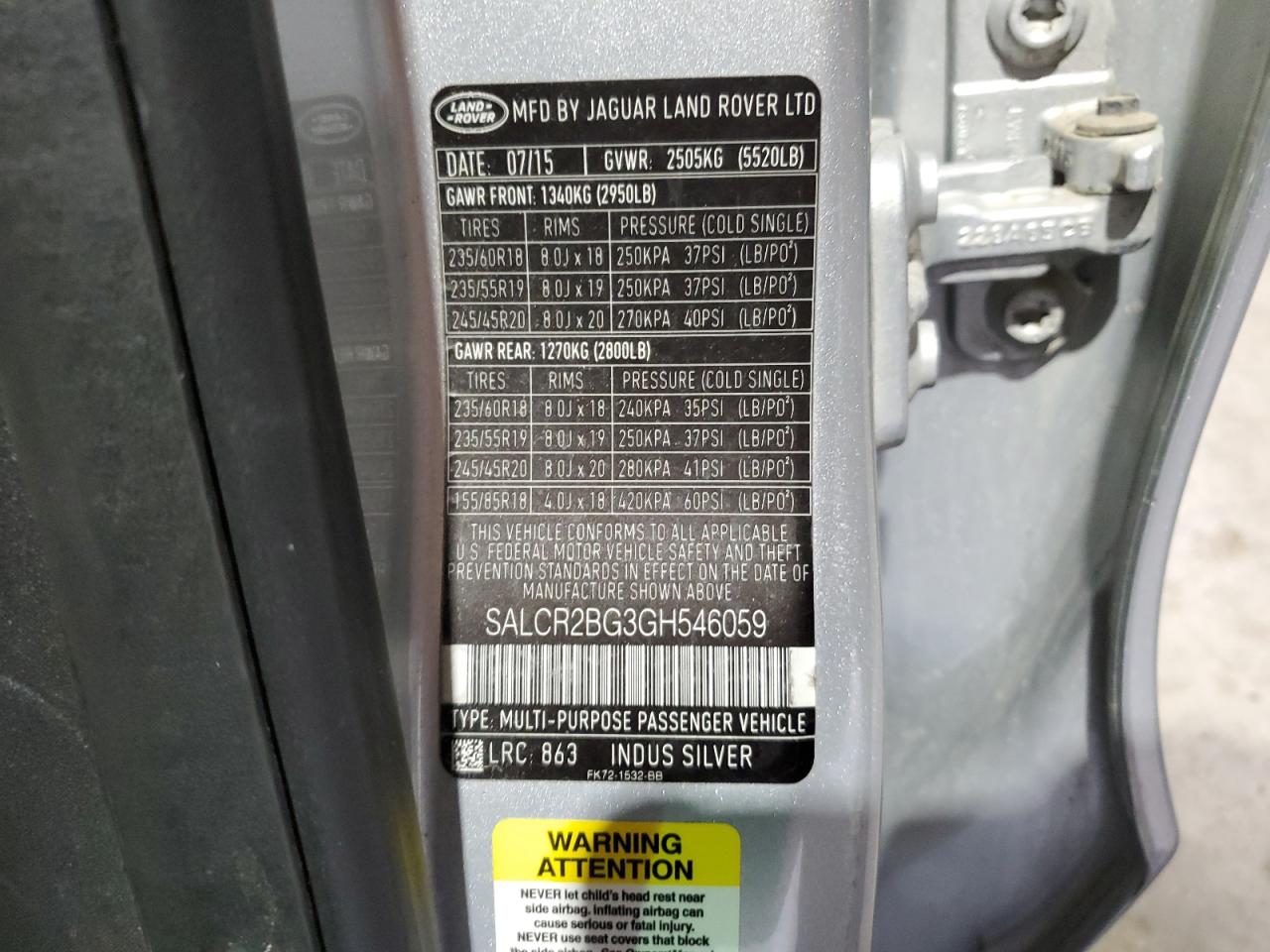 2016 Land Rover Discovery Sport Hse VIN: SALCR2BG3GH546059 Lot: 51287565