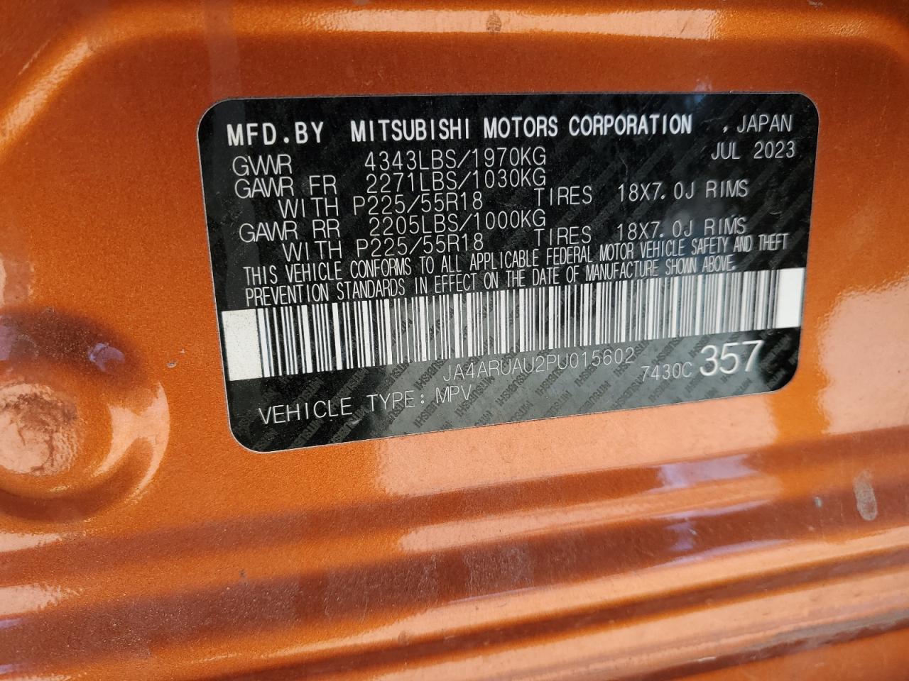 2023 Mitsubishi Outlander Sport S/Se VIN: JA4ARUAU2PU015602 Lot: 54692645