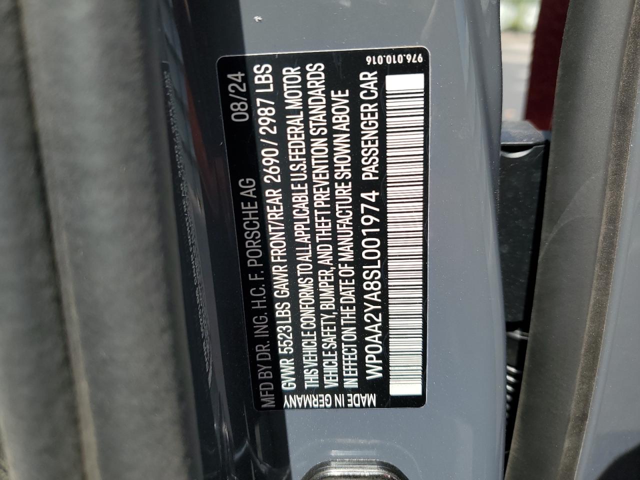 2025 Porsche Panamera Base VIN: WP0AA2YA8SL001974 Lot: 54943725