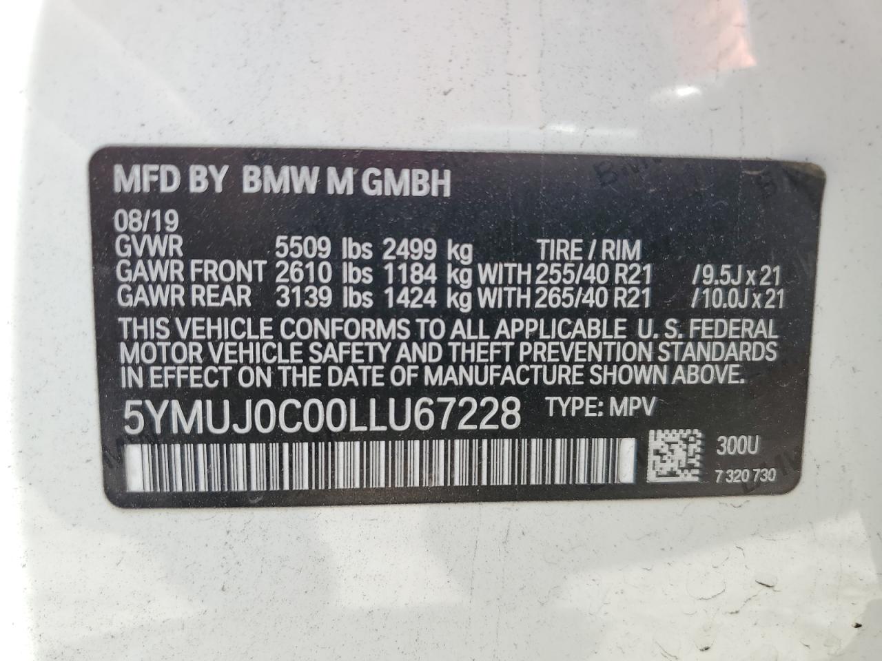 2020 BMW X4 M Competition VIN: 5YMUJ0C00LLU67228 Lot: 53480145