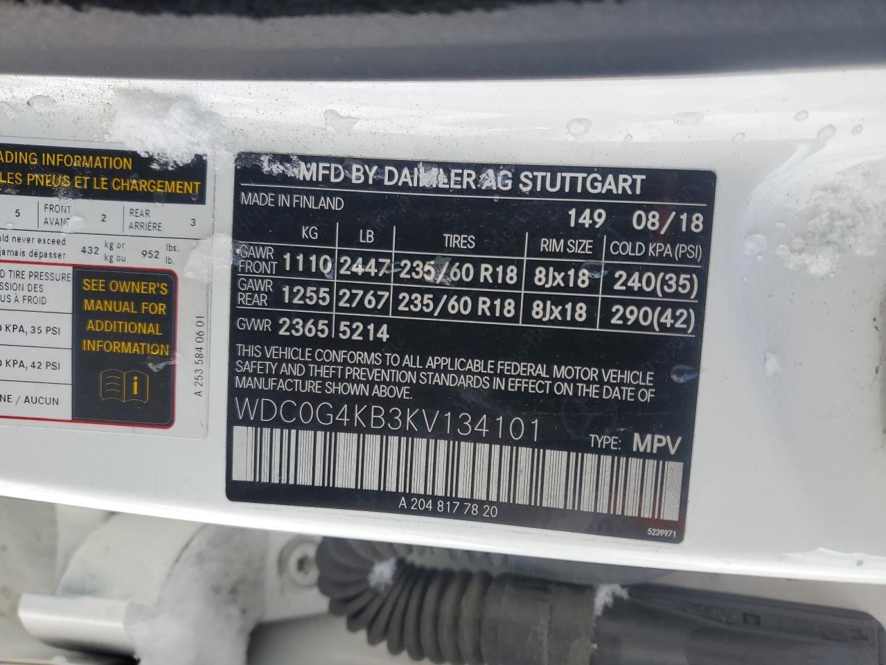2019 Mercedes-Benz Glc 300 4Matic VIN: WDC0G4KB3KV134101 Lot: 51017475