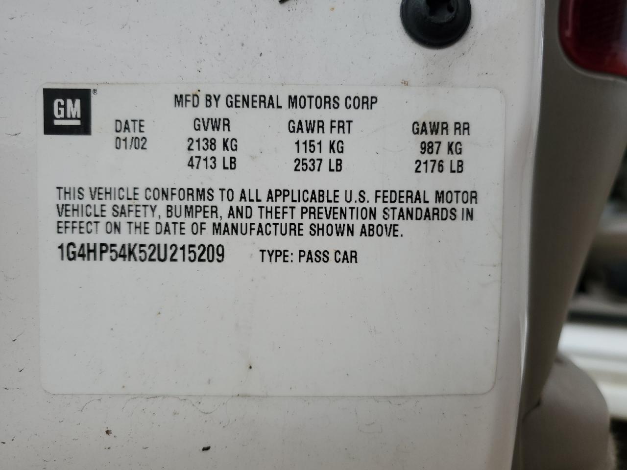 2002 Buick Lesabre Custom VIN: 1G4HP54K52U215209 Lot: 51844565